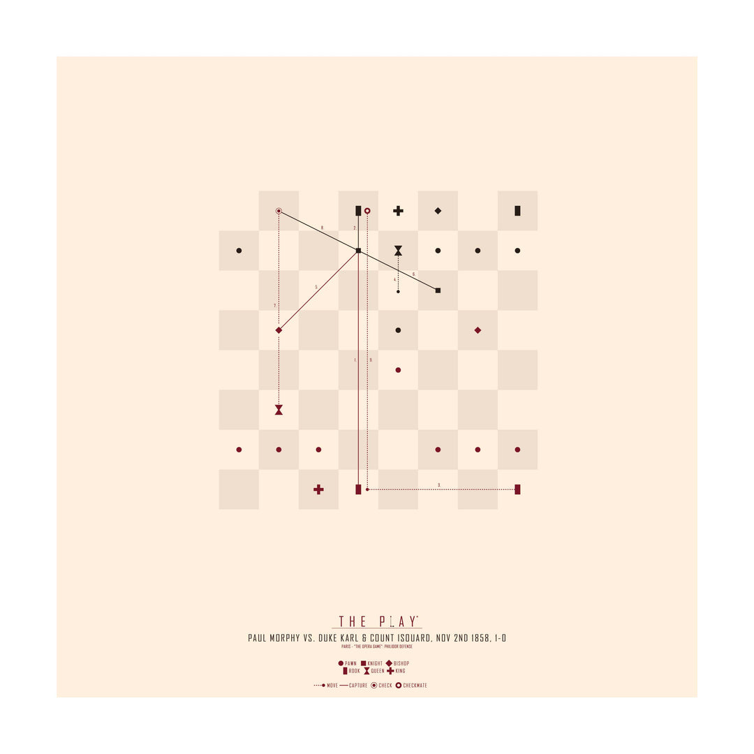 PAUL MORPHY, 1858-Skak-Friendly match-50x50-Oak Nature-THE PLAY®