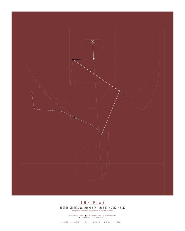 LEBRON JAMES, 2013-Basket-Miami Heat-40x50-Oak Nature-THE PLAY®